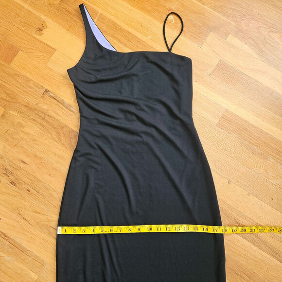Vintage 90s Black Slip Dress Open Scoop Back Leg Slits Women's XS Formal Prom - Picture 13 of 15